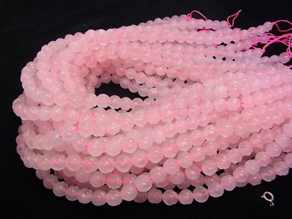 Photo2: 로즈쿼츠  S라인 라운드 8mm  3a품질 1줄 사이즈 38cm, - 5줄/구매 시 20% 할인 (2)