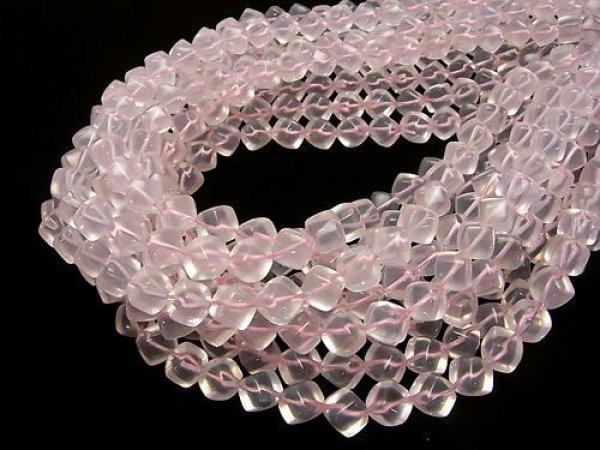 Photo3: 로즈쿼츠  4각체, 10*10*10mm  3a품질,1줄 사이즈38cm - 5줄/구매 시 20% 할인 (3)
