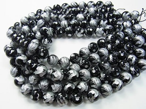 Photo2: 오닉스 사신도【주작】조각(실버)  라운드 10~12mm  3a품질,1줄 사이즈38cm   - 5줄/구매 시 30% 할인 (2)