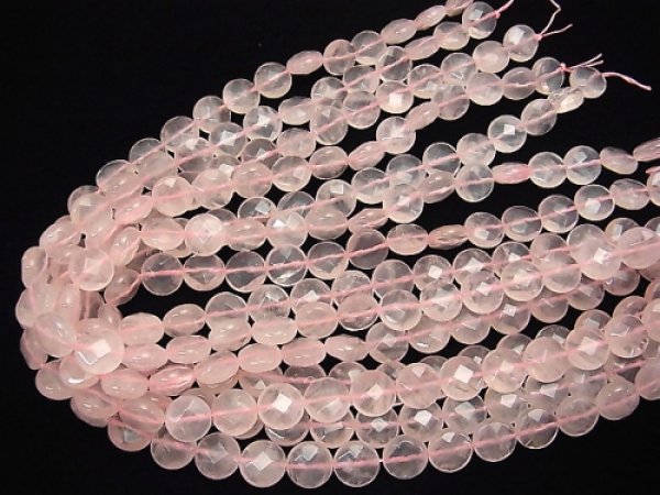 Photo2: 로즈쿼츠  코인 12*12*7mm  2a++품질,1줄 사이즈38cm - 5줄/구매 시 20% 할인 (2)