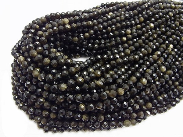 Photo2: 골드 흑요석  64면체 컷팅, 6mm 3a품질,1줄 사이즈38cm - 5줄/구매 시 20% 할인 (2)