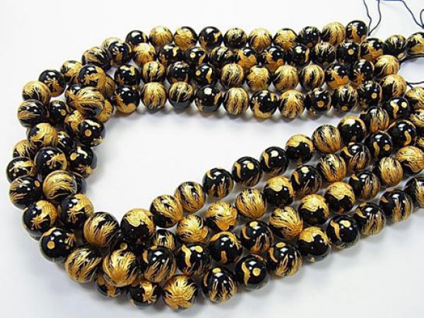 Photo2: 오닉스 사신도【주작】조각(골드)  라운드 10~12mm  3a품질,1줄 사이즈38cm   - 5줄/구매 시 30% 할인 (2)