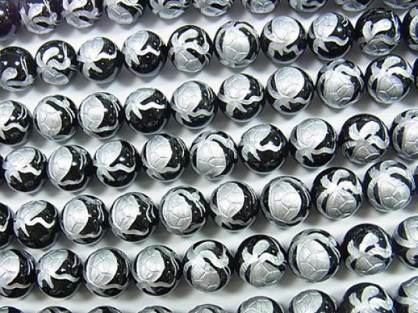 Photo2: 오닉스 사신도【현무】조각(실버)  라운드 10~12mm  3a품질,1줄 사이즈38cm  - 5줄/구매 시 30% 할인 (2)