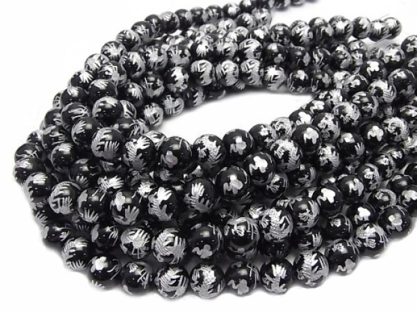 Photo2: 오닉스 사신도【청용】조각(실버)  라운드 10~12mm  3a품질,1줄 사이즈38cm   - 5줄/구매 시 30% 할인 (2)