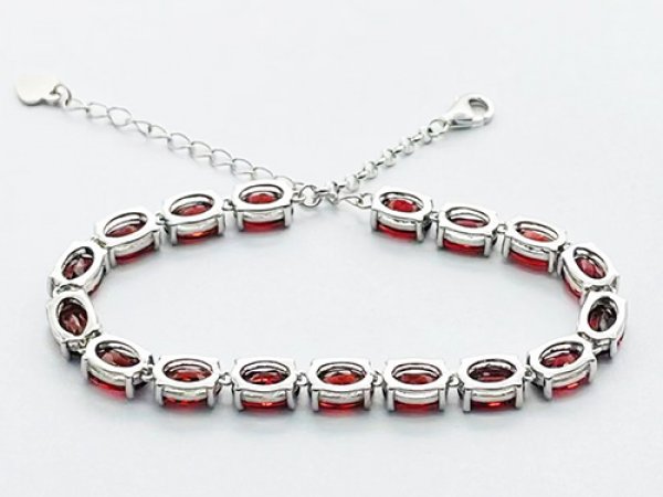 Photo3: 가넷Garnet  보석 /실버 925 테두리 팔찌, (3)