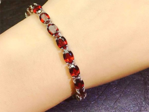 Photo4: 가넷Garnet  보석 /실버 925 테두리 팔찌, (4)