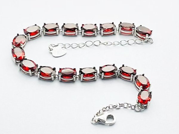 Photo2: 가넷Garnet  보석 /실버 925 테두리 팔찌, (2)