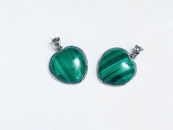 Photo4: 말라카이트Malachite  하트 목걸용 펜던트  (4)