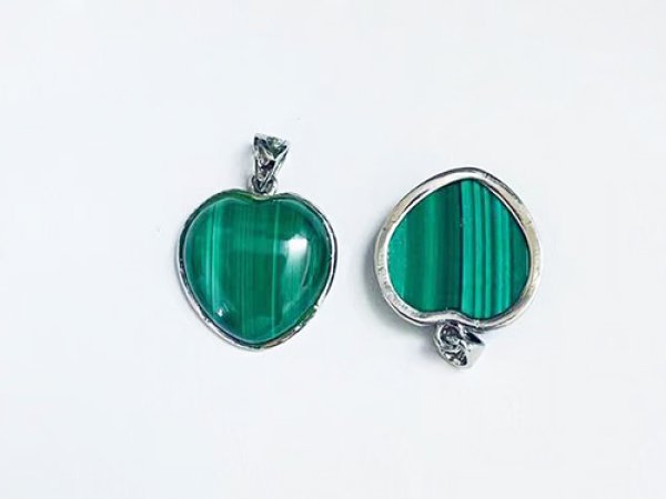 Photo2: 말라카이트Malachite  하트 목걸용 펜던트  (2)