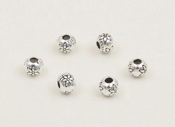 Photo2: 실버 925 연꽃 팔찌 목걸이 반지 용 은볼 구슬 펜던트 시드비즈 (2)