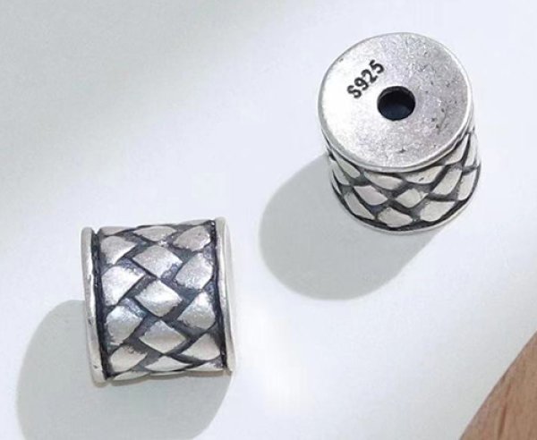 Photo3: 실버 925 빈티지 짜임 문의 팔찌 목걸이 용 은볼 구슬 펜던트 시드비즈 (3)